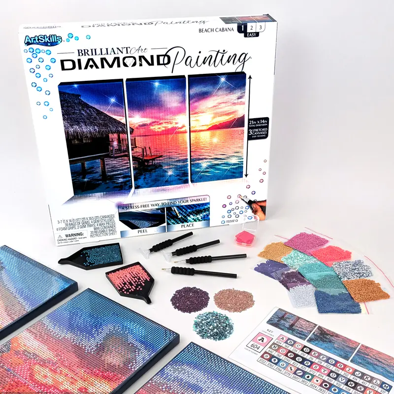 ArtSkills Beach Cabana Diamond Painting Kit on Stretched Canvas 21" x 14" - Complete Professional Diamond Art Set