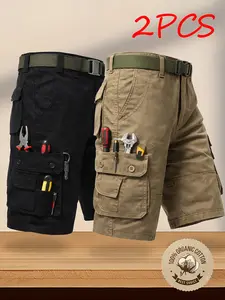 2-pack men’s new cargo shorts, skin-friendly breathable fabric, multiple pockets, running/travel hiking shorts, wrinkle-resistant, wear-resistant, durable shorts