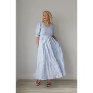 Penelope Blue Smocked Midi Dress