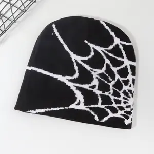 2026 New Spider Web Y2K Jacquard Knitted Beanie, European-American Trend Winter Hat, Sports & Outdoor Accessories for Women, Beanies