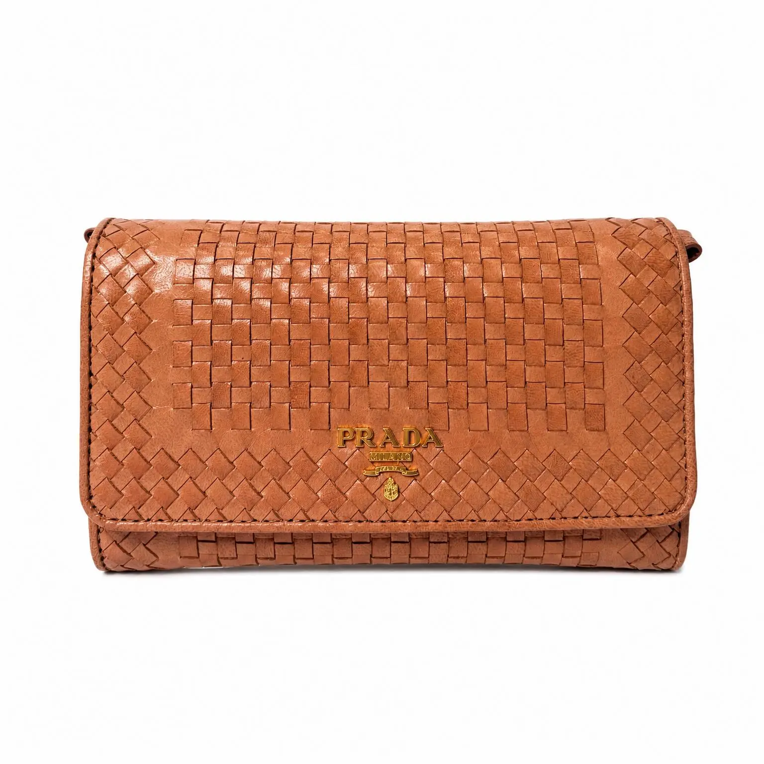 Pre-owned PRADA X Clutches & Wristlets Woven Leather Madras Wristlet Wallet