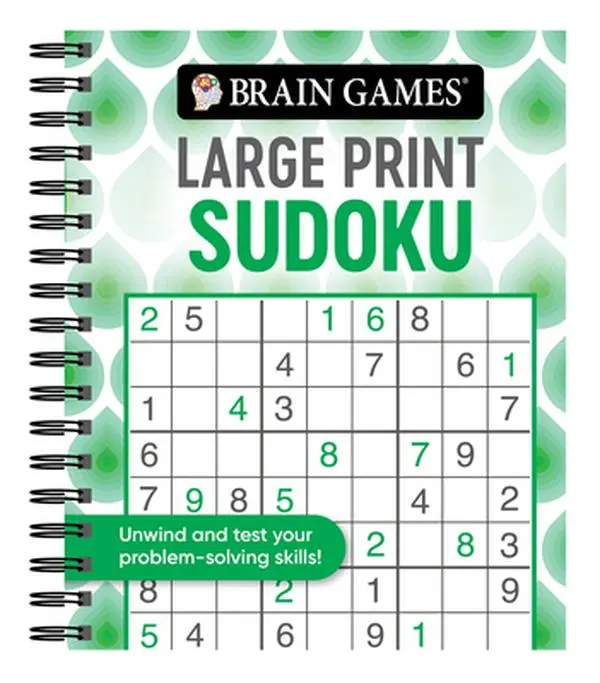 Large Print English Sudoku Puzzle Book - Spiral Comb or Coil Bound, Publications International Ltd, Brain Decompression & Relaxation, 1.15 lbs, Reduces Eye Strain, 9" H X 7.7" L X 0.8" W, Answer Key in the Back, Over 160 Puzzles