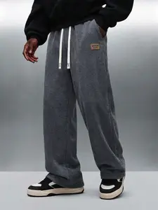 Men’s spring and autumn corduroy straight-leg pants, men’s long pants, letter-label fashion trendy casual loose sports pants