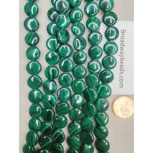 malachite AAA grade coin 12mm 15"strand