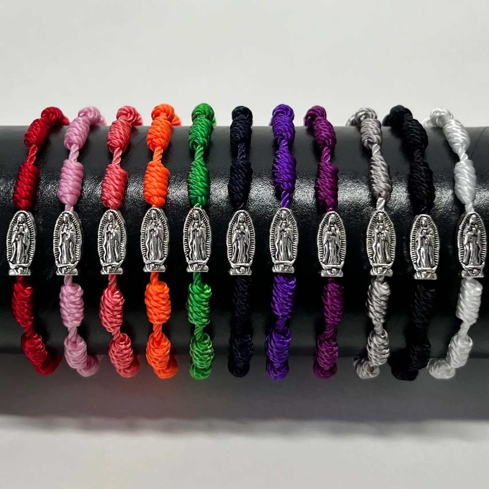 Virgin Mary Knotted Bracelet - Handmade, rosary knot bracelet, adjustable cord bracelet, ten knot bracelet, religious