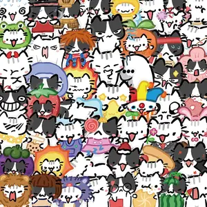 Transparent Cartoon Cat Sticker Pack, Adorable Waterproof Pet Material, Decorative Guitar Notebook Stickers, 54 Pieces, Flat Stickers, Bulk Pack