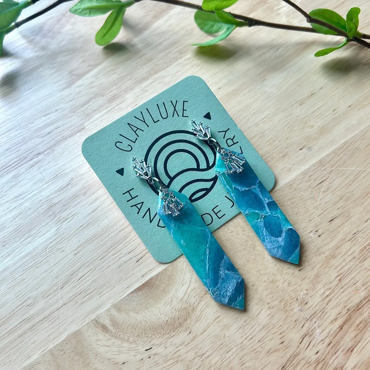 Navy, Blue, Turquoise and Silver Polymer Clay Earrings