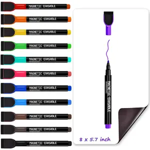 Magnetic Fine Tip Dry Erase Markers - 12 Colors Low Odor Whiteboard Markers with Eraser Cap, Thin Markers for Office Professional Use, Work on Whiteboard & Calendar