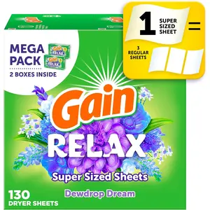 Super Sized Dryer Sheets, Laundry Fabric Softener, Relax, 130 Count Procter & Gamble