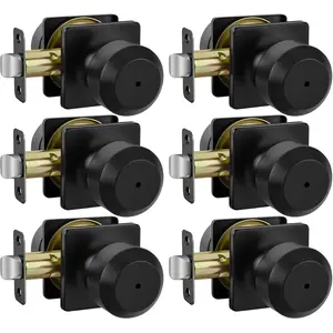 6 Pack Black Privacy Interior Door Knobs, Matte Black Door Knobs for Bedroom or Bathroom