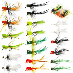 Fly Fishing Poppers Fly Fishing Dry Flies Topwater Fishing Lures Bass Popper Flies Bugs Lures Panfish Bait Fly Trout Bobber Flies Kit for Bass Trout Panfish Bluegill Salmon