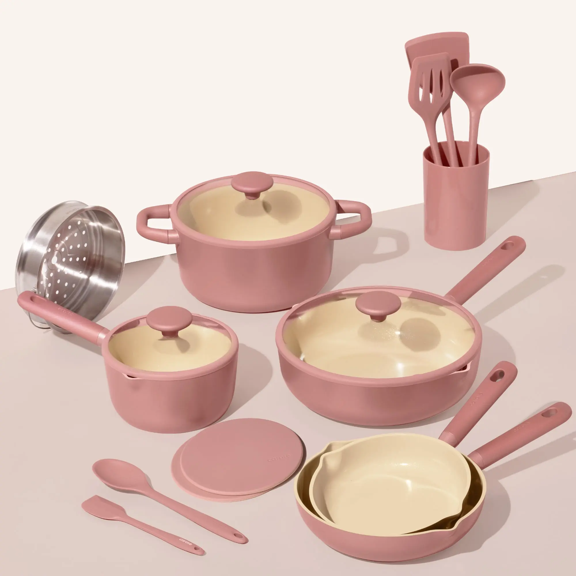 21-Piece Nonstick Pots and Pans Set, Ceramic Cookware Set with Steamer, Induction Compatible, Pink