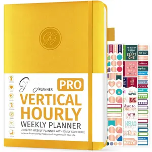 Planner PRO Schedule - Undated Planner with Hourly Time Slots, Monthly, Weekly & Daily Organizer, Appointment Book for time Management, 7"x10" Hardcover, Lasts 1 Year -  Yellow
