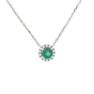 Emerald and Diamond Necklace in White Gold 14K
