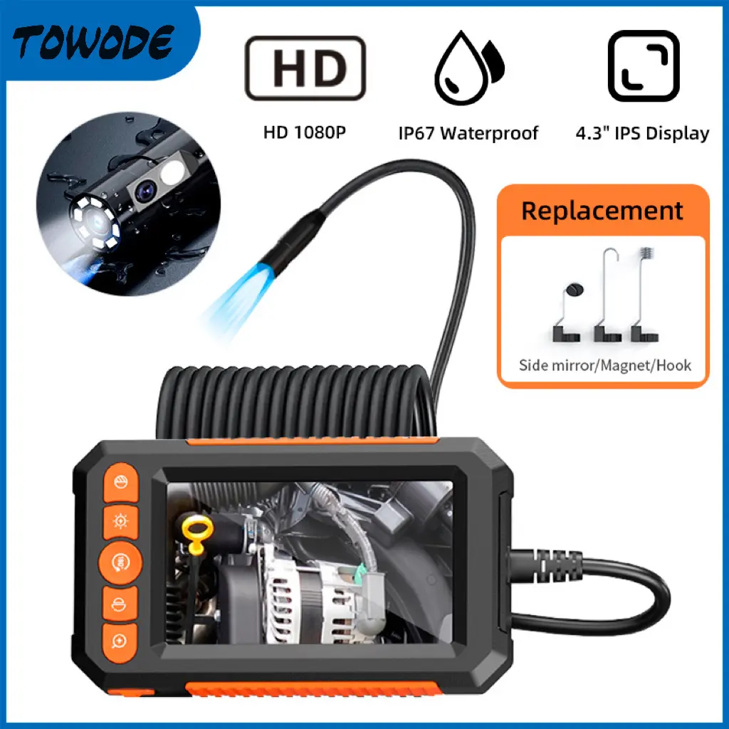 TOWODE 16.5FT Dual-Lens HD Endoscope Borescope  automotive Inspection Tool   ,    4.3" Screen Waterproof Inspection Camera with 8 LEDs, Car Repair & Plumbing