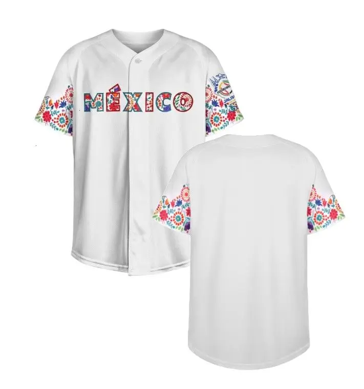 Mexico Baseball Jersey, White Floral Mexico Sport Shirt, Traditional Mexico Culture Jersey, Mexican Flower Heritage Baseball Jersey for Adults Kids