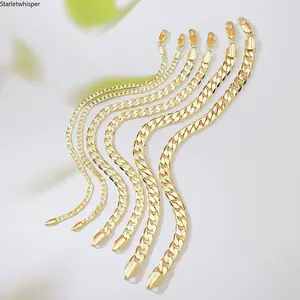 Cross-border hot-selling European and American fashion men and women couples chain chain bracelet, copper-plated 18k gold flat Cuban chain