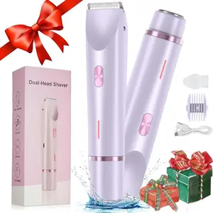 Women's Electric Razor, Rechargeable Trimmer, 2-In-1 Waterproof Hair Removal, Wet & Dry Use, Full Body, Bikini, Legs, Armpits, Detachable Head