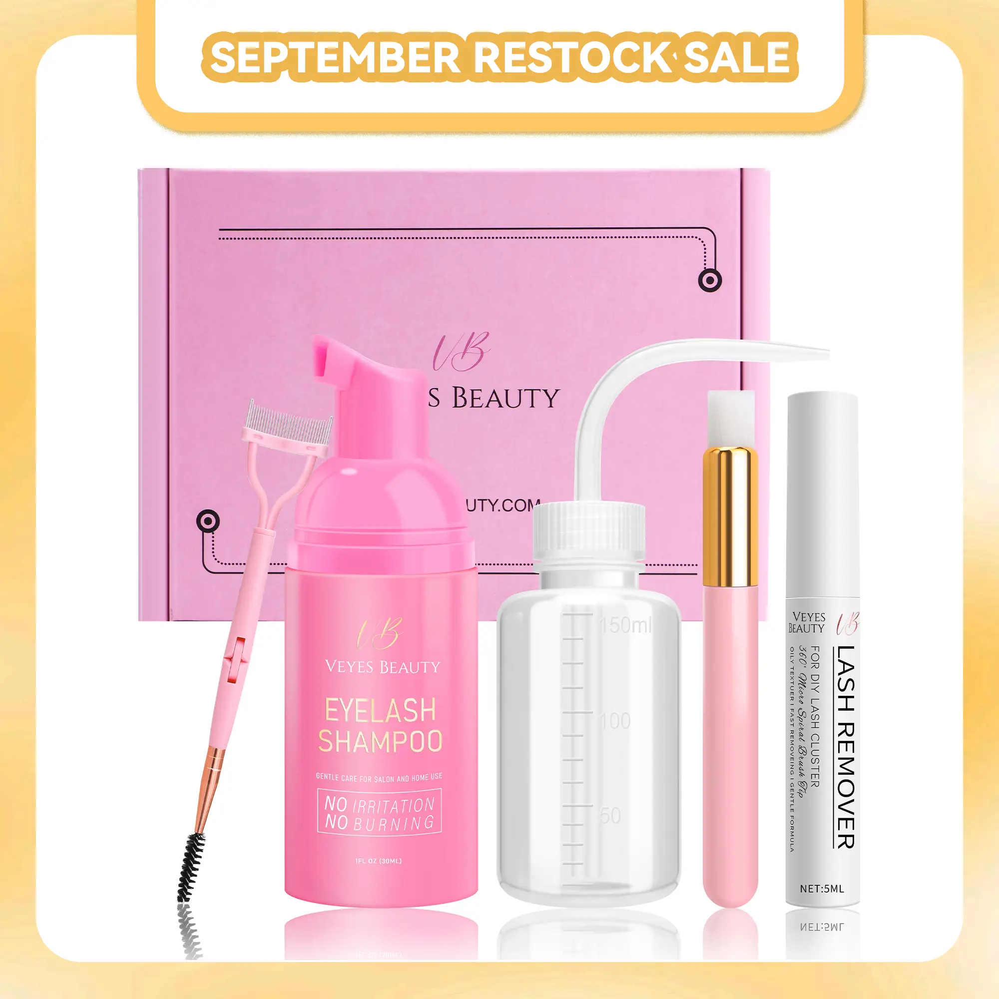 Veyesbeauty Luxury DIY Lash Aftercare Kit Remover & Cleaner Kit for Eyelash extensions and Natural Lashes Remover Shampoo Cleansing Brush Mascara Wand