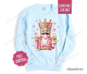 Nutcracker Bubble Sweatshirt Comfort Colors, Preppy Christmas Sweater,  Womens Holiday Crewneck