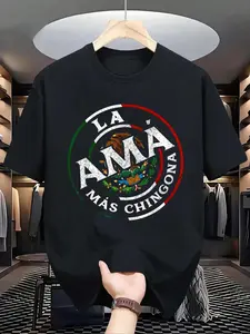 100% Cotton La Mama Mas Chingona Spanish Latinx Funny Mexican Saying T-Shirt, Western Outfits Shirts Men's Graphic Tees Top