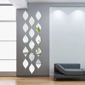 Modern Water Drop Acrylic Mirror Wall Stickers, 3D Self-Adhesive Oval Leaf Design, Perfect for Living Room and Bathroom Decor, Decorative Wall Sticker