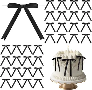 50 count Twist Tie Bows for Cake 3x4.5 Inch Satin Ribbon Bows for  Wrapping  Bags Craft DIY Wedding  Shower Birthday Party(Black)