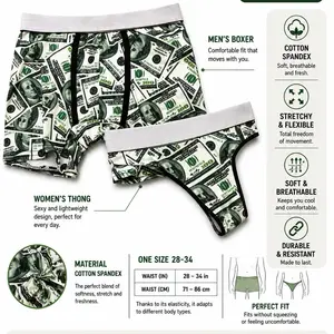 Money Matching Couples Underwear Men's Boxer Women's Panty Set in Cotton Lycra Blend for Coordinated Style and Comfort 28-32 Waist Fit