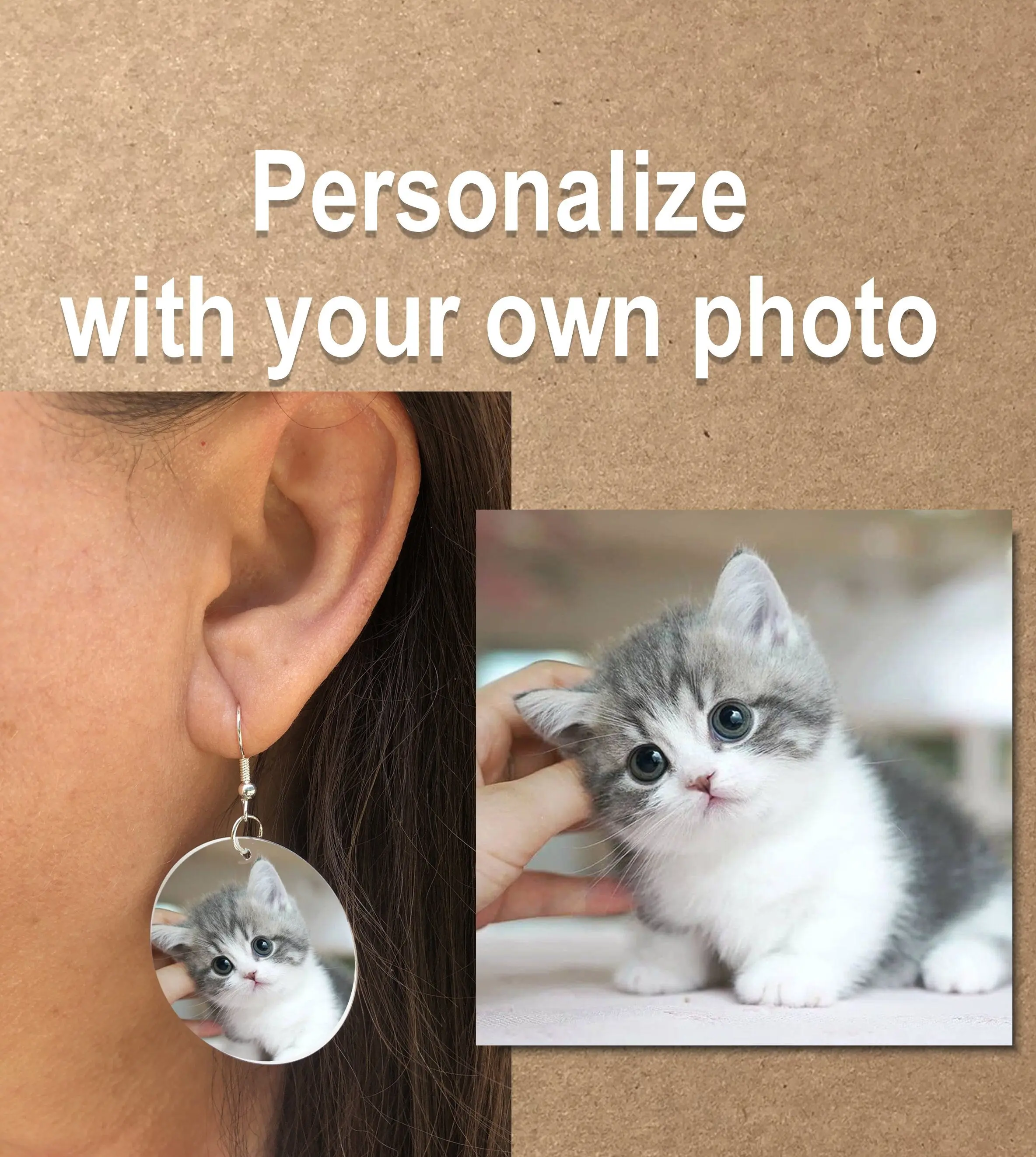 Personalized round Dangle Earrings with your own photo. upload your own image. A Unique custom made gift idea