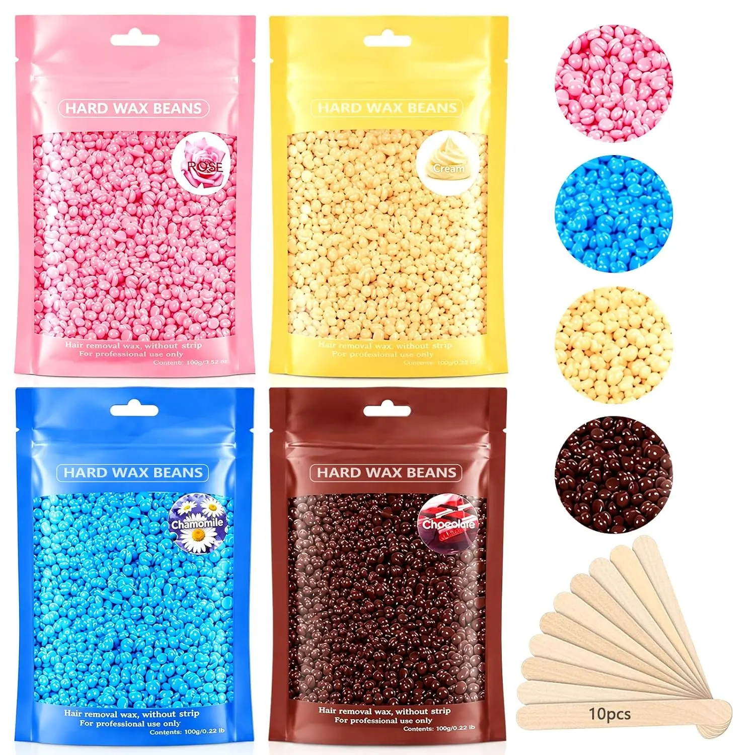 Hard Wax Beads,Professional Wax Beads for Hair Removal 400g Hair Wax with 10 Pcs Wood Sticks for Full Body Brazilian Bikini Face,Legs,Eyebrow Painless at Home for Women Men