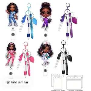 Expandable Nurse Badge Reel Holder Set with Pen & LED Light for Professional Use - Secure Badge Storage, Handy Pen, Illumination with LED Light - Essential for Nurses