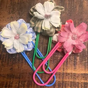 Elegant Flower Paper Clip Bookmark Set of 3 with Cross Design & Button Accent for Book Lovers Reading Enthusiasts Functional Stylish Gift