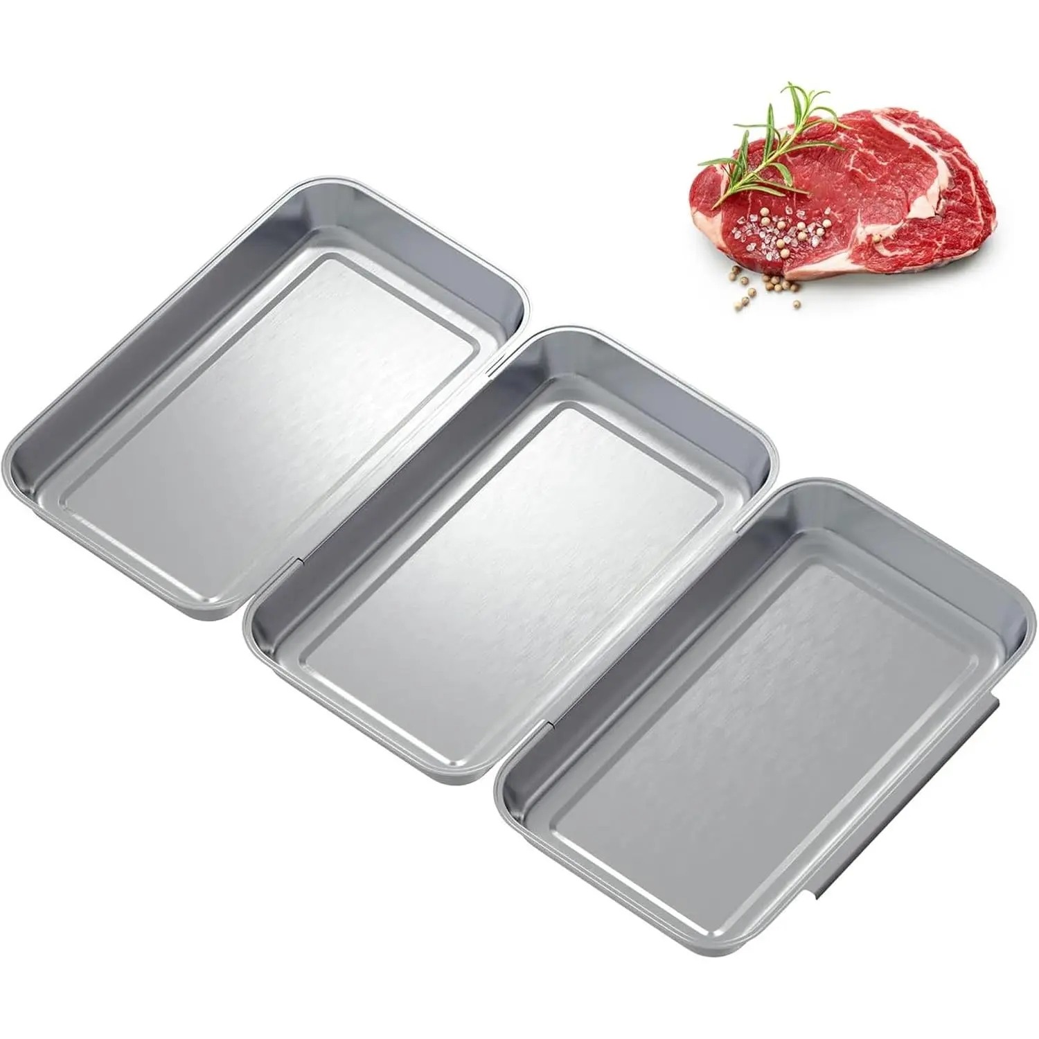 3 pc Stainless Steel Breading Tray Set Metal Food Trays for Marinating Coating Oven Safe Stackable, Send Goods from Local Warehouse