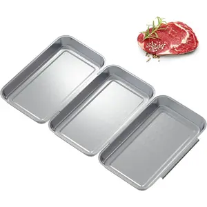 3 pc Stainless Steel Breading Tray Set Metal Food Trays for Marinating Coating Oven Safe Stackable, Send Goods from Local Warehouse
