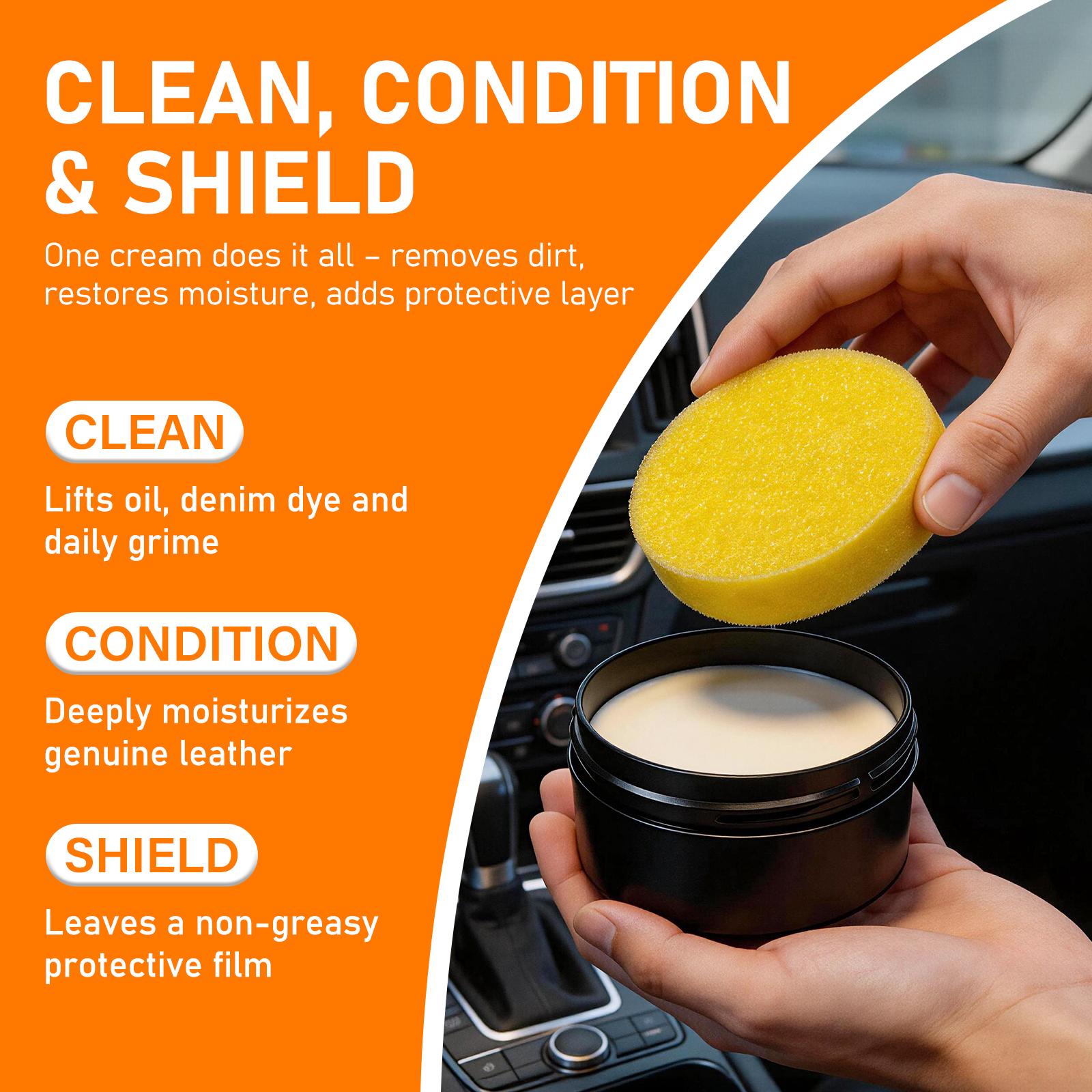 EcoPure Lab 3-in-1 Premium Leather Restorer & Cleaner - Waterless Car Interior & Couch Repair Cream - Mess-Free Sponge Applicator for Boots & Vinyl - Quick-Drying, Professional Grade & Eco-Safe