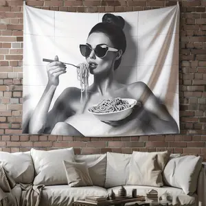 Polyester Digital Print Wall Tapestry, Women's Hand-Held Shower Bowl Pattern Fabric, Suitable for Living Room and Bedroom Decor