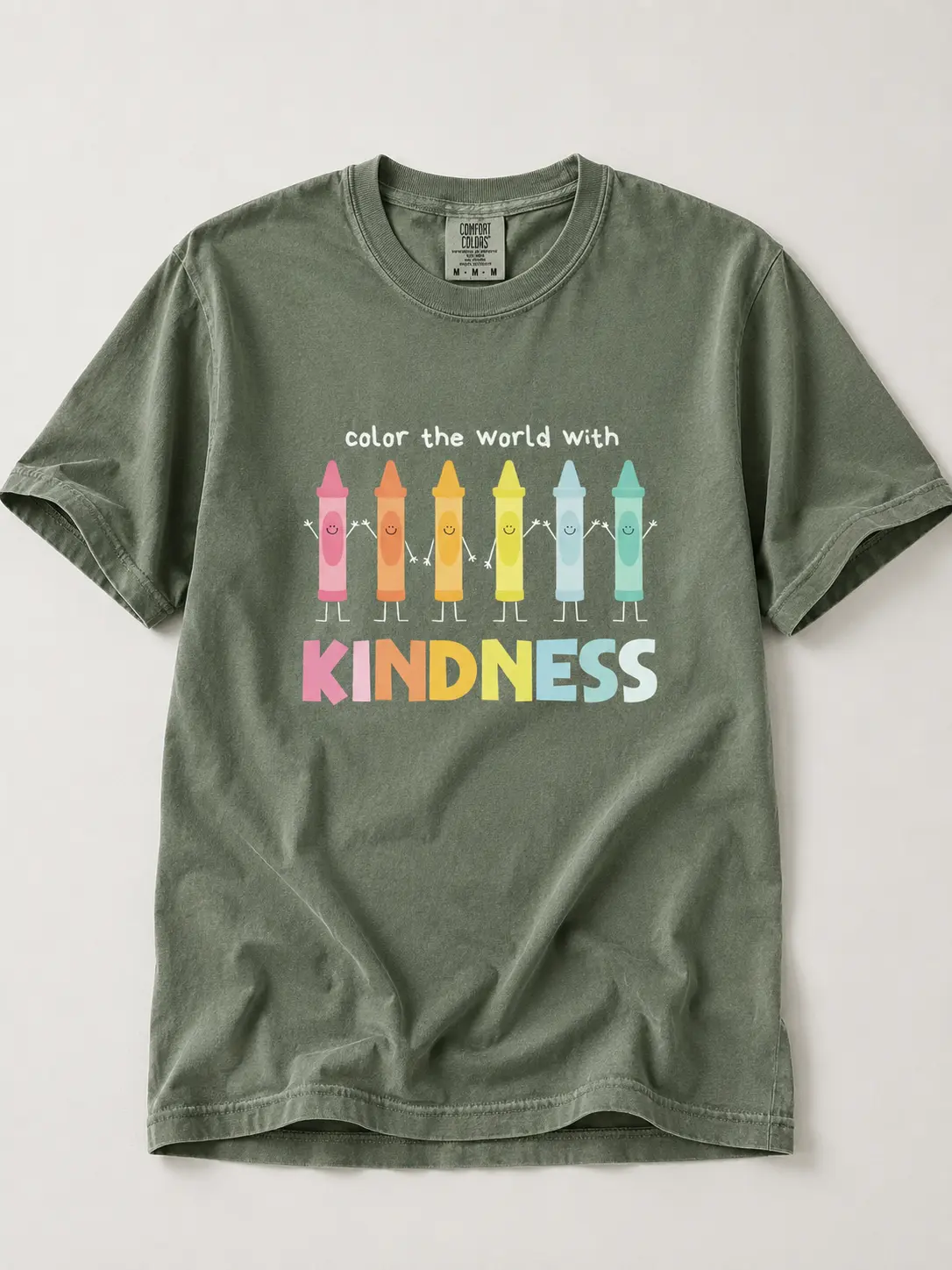 Color The World With Kindness Shirt, Crayon Teacher Graphic Comfort Colors Tee, Colorful Back to School Shirt, Kindness Classroom T-Shirt, Teacher Appreciation Gift - TrendWear USA