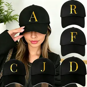 Unisex Polyester Gold A-Z Letter Print Dad Cap - Adjustable, Lightweight, Breathable, Quick-Dry, Durable Hip Hop Baseball Hat - Trendy Casual Sun Headwear for Outdoor Sports, Daily Wear (Ideal Accessory for Men, Women), Hats