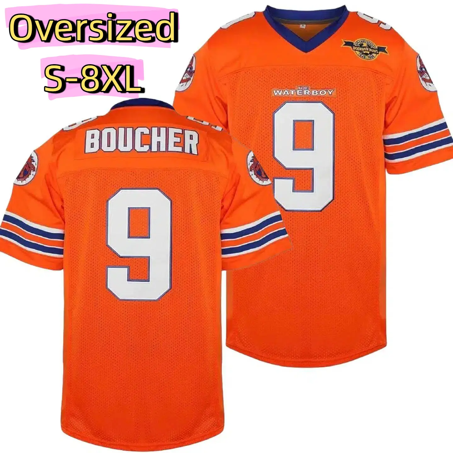 PLUS SIZE (S-8XL) Bobby Boucher #9 The Waterboy Adam Sandler Movie Mud Dogs Bourbon Bowl 50th Anniversary Football Jersey Breathable Mesh Quick-Dry Uniforms 90s Theme Parties Oversize Athletic Tops