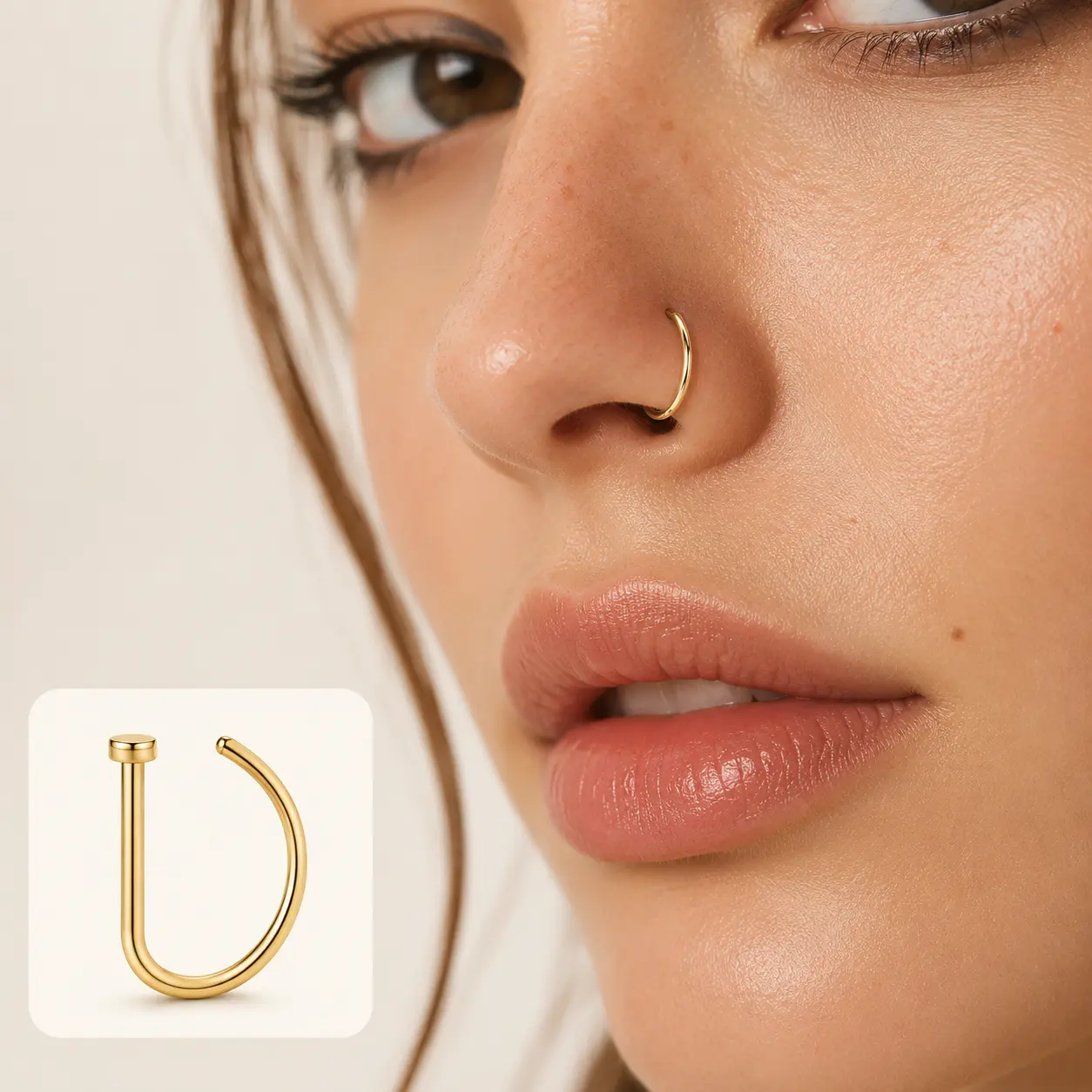 Nose Stainless Steel D-Shaped Nose Rings Nostril Septum Hoops Tragus Piercing Jewellery Unisex Stainless Steel