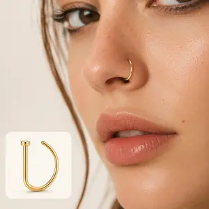 Nose Stainless Steel D-Shaped Nose Rings Nostril Septum Hoops Tragus Piercing Jewellery Unisex Stainless Steel
