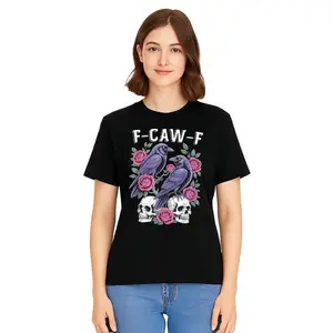Gothic Black Crow F-Caw-F Graphic Tee Unisex Cotton T-Shirt for Men Women Loose Fit Soft Fabric Casual Streetwear Top