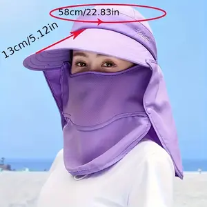 1pc Sun Protection Hat with Neck Flap, Breathable Polyester, Solid Color, Non-Stretch, Machine Washable, with Pull-On Closure for Outdoor Activities, Spring/Summer Season, Sun Hat