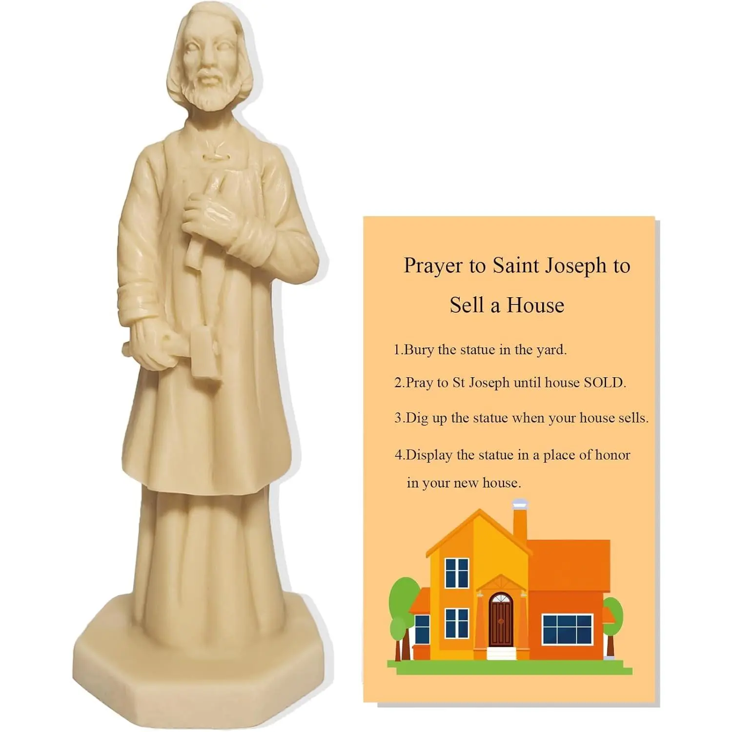 St Joseph Saint Joseph Statue for Selling House Kit Figurine  Protecting  with Instruction Prayer Complete Set Solid 4.7" Beige