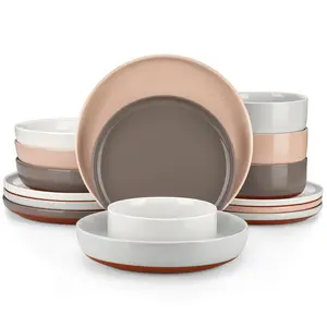 MALACASA Plates and Bowls Sets, 12/16/18/24 Pieces Modern Ceramic Dinnerware Set for 4/6/8 Kitchen Dishware Dishes Set, Series TARA Winter Holiday