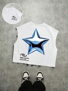 Men's Short Sleeve Boxer Vest, Summer Vacation Basic, Star Pattern, Casual Streetwear, Holiday Gift, Daily Wear, Loose Fit