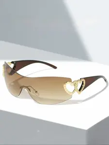 Women's Elegant Heart Decor Rimless Sunglasses, Trendy Casual Tinted Lens Sunglasses for Everyday Use, Fashion Accessories for Outdoor Activities, Rimless Shades