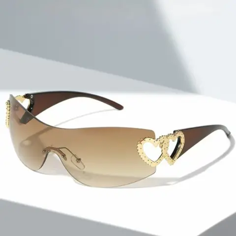 Women's Elegant Heart Decor Rimless Sunglasses, Trendy Casual Tinted Lens Sunglasses for Everyday Use, Fashion Accessories for Outdoor Activities, Rimless Shades, Heart Shaped Sunglass, Trending Glasses