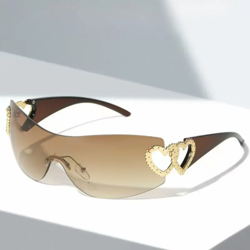 Women's Elegant Heart Decor Rimless Sunglasses, Trendy Casual Tinted Lens Sunglasses for Everyday Use, Fashion Accessories for Outdoor Activities, Rimless Shades, Heart Shaped Sunglass, Trending Glasses