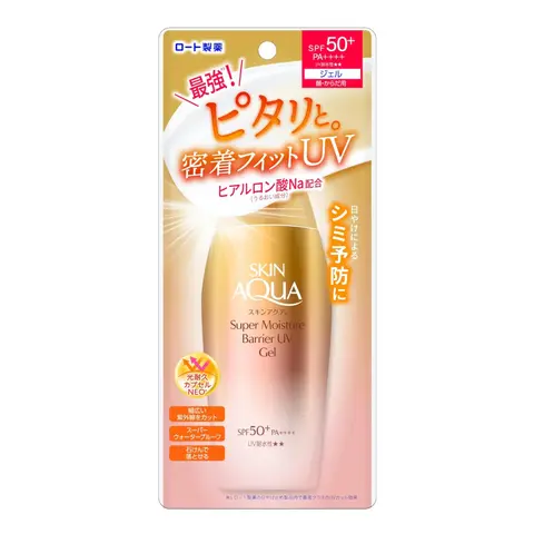 Rohto Skin Aqua Super Moisture Barrier Body Sunscreen Gel - 100g, SPF50+/PA++++, Lightweight, 24 Months Shelf Life, for Adults, All Skin Types, with Glycerin, Hyaluronic Acid, Bisethylhexyloxyphenol Methoxyphenol Triazine